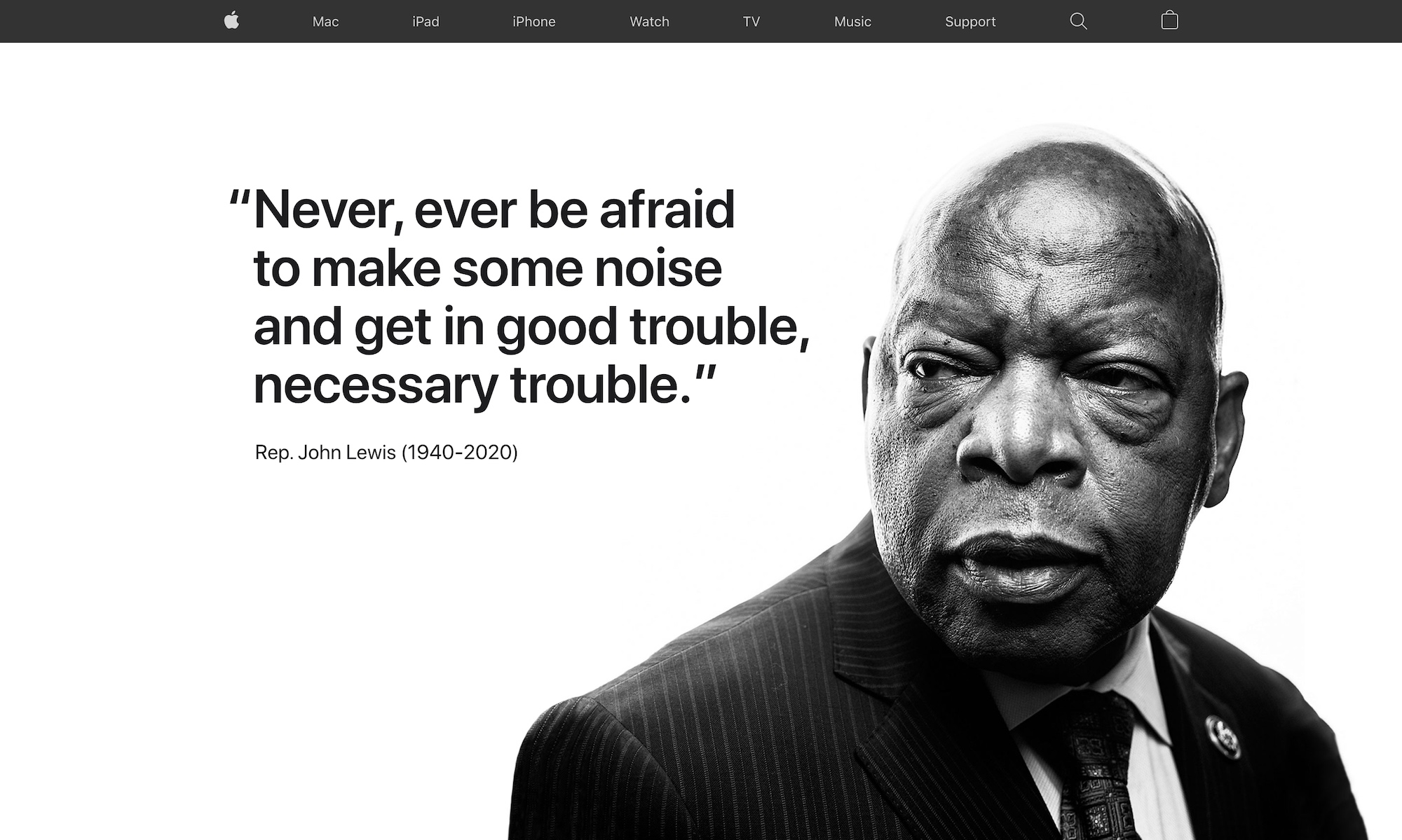 Apple homepage paying tribute to civil rights leader John Lewis (2020)